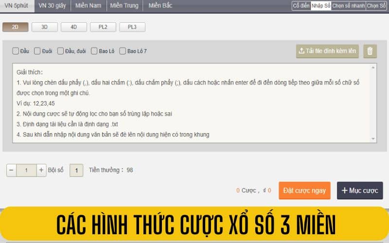 Các hình thức cược trong xổ số 3 miền Các hình thức cược trong xổ số 3 miền