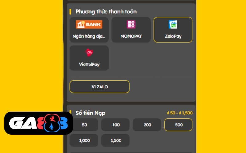 Chọn phương thức thanh toán ZaloPay Chọn phương thức thanh toán ZaloPay