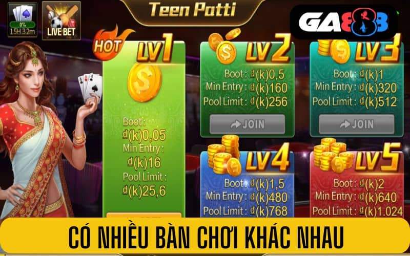 Có nhiều bàn cược với mức giá tham gia khác nhau Có nhiều bàn cược với mức giá tham gia khác nhau