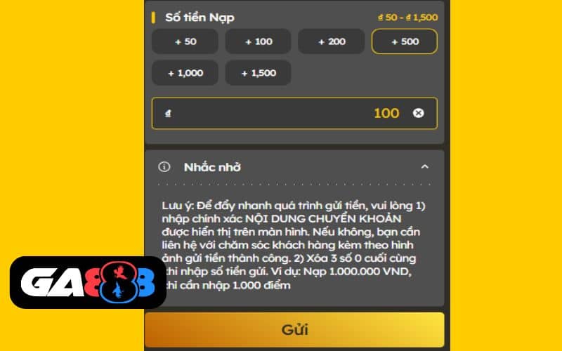 Điền số tiền cần nạp và nhấn nút gửi Điền số tiền cần nạp và nhấn nút gửi