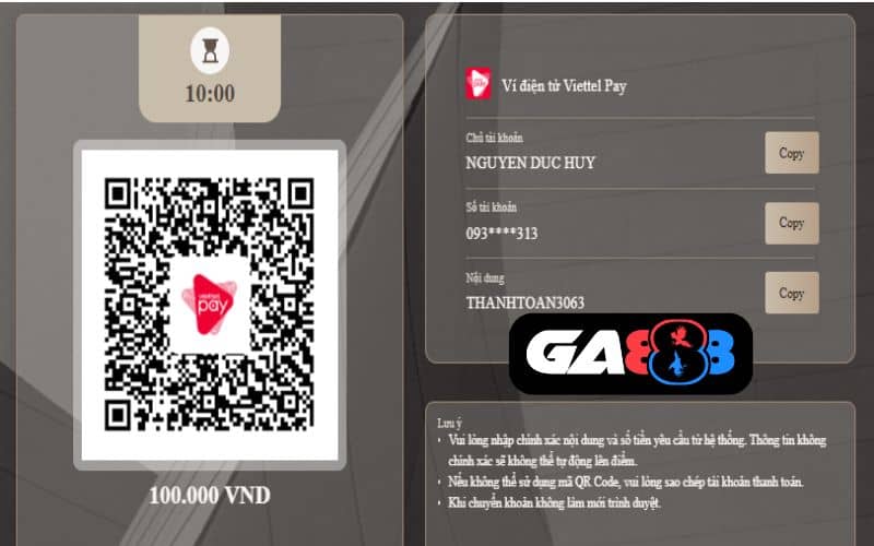 Quét mã QR hoặc sao chép các thông tin để chuyển tiền trên ViettelPay Quét mã QR hoặc sao chép các thông tin để chuyển tiền trên ViettelPay