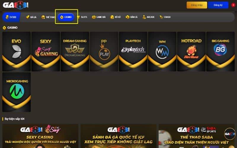 Đăng nhập tài khoản GA888 rồi chọn danh mục Casino Đăng nhập tài khoản GA888 rồi chọn danh mục Casino